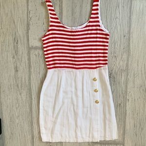 Striped cotton summer dress red white twill retro